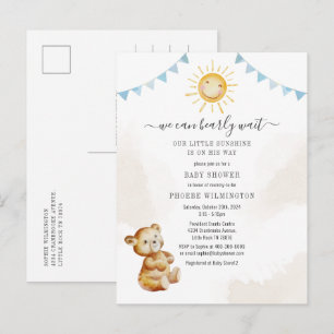 Invitation Carte Postale Bear Sunshine Aquarelle Baby shower garçon