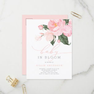 Invitation Carte Postale Bébé rose rose florale en fleurs douche