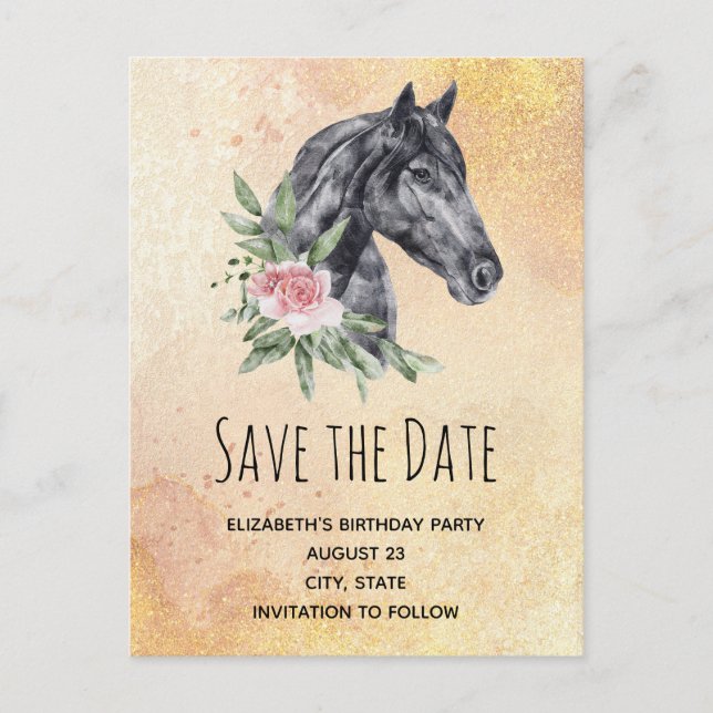 Invitation Carte Postale Belle aquarelle Cheval Head Enregistrer la date (Devant)