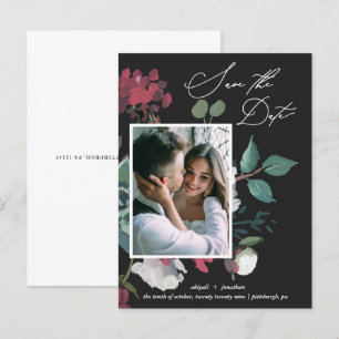 Invitation Carte Postale Belle aquarelle florale Noir sauvez la date