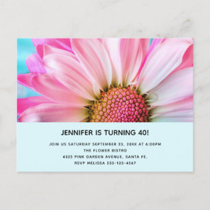 Invitation Carte Postale Belle Fleur rose Gros plan Photo Anniversaire