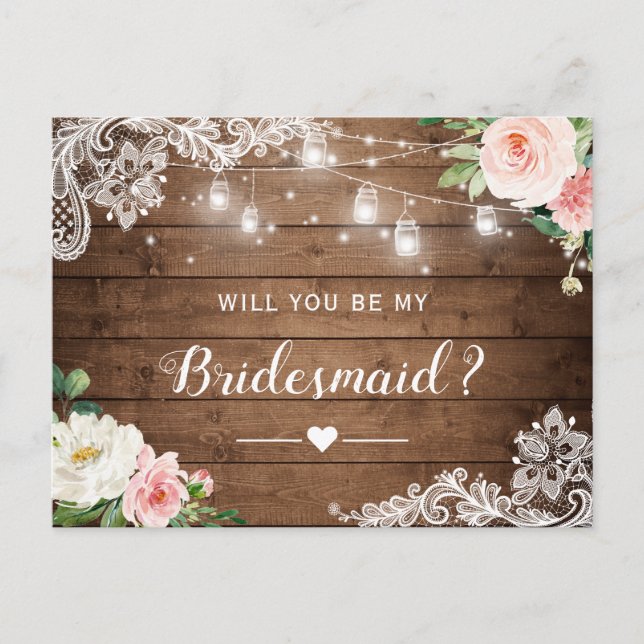 Invitation Carte Postale Belle Florale Rustique Be My Bridesmaid Propositio (Devant)