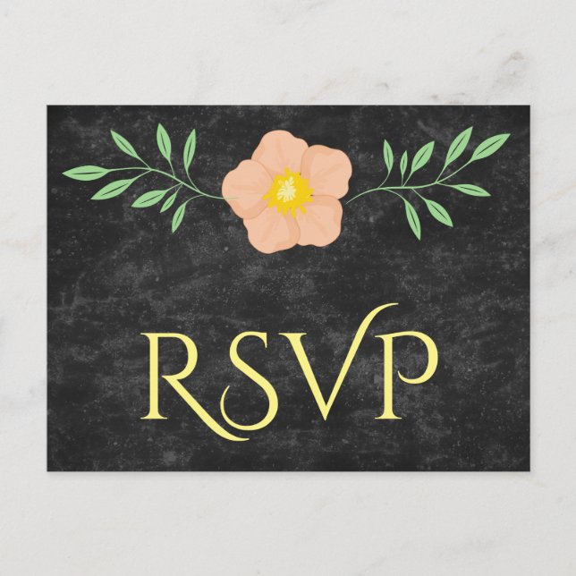 Invitation Carte Postale Belle Pêche Jaune et Vert Floral rsvp (Devant)