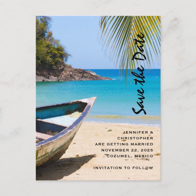 Invitation Carte Postale Belle Plage tropicale Mariage Sauvez la date (Devant)