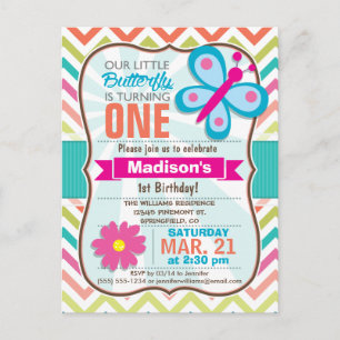 Invitation Carte Postale Beurre coloré Chevron fête d'anniversaire