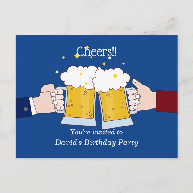 Invitation Carte Postale bières, applaudissements, anniversaire adulte (Devant)