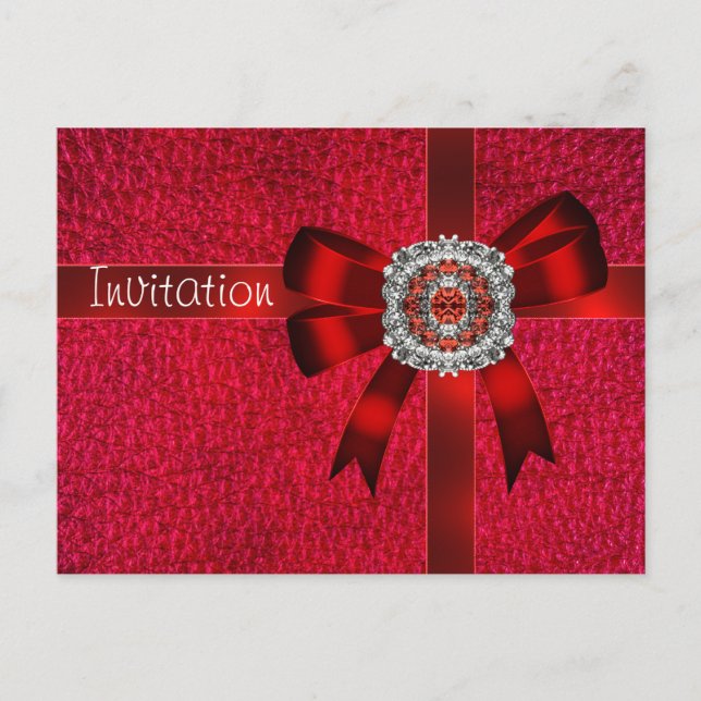 Invitation carte postale Bijou en cuir rouge (Devant)