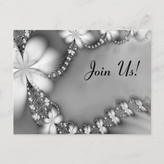 Invitation Carte Postale Bijou floral noir et blanc, rejoignez-nous !