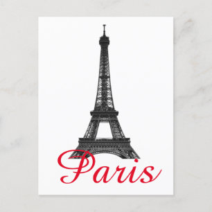 Invitation Carte Postale Black Blanc Tour Eiffel Paris Love City Travel