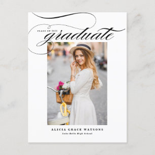 Invitation Carte Postale Black Elegant Calligraphie Photo Graduation