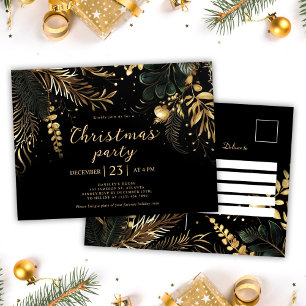 Invitation Carte Postale Black Gold Élégante fête de Noël