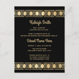 Invitation Carte Postale Black Gold Graduation Trunk Party