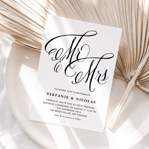 Invitation Carte Postale Black M. et Mme Rustic Mariage de calligraphie