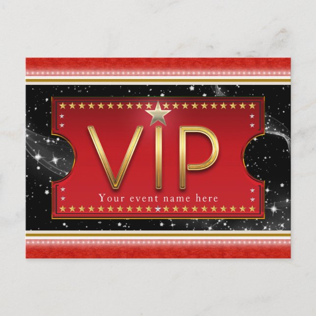Invitation Carte Postale Black Red Gold et Silver Glam VIP Event Party (Devant)