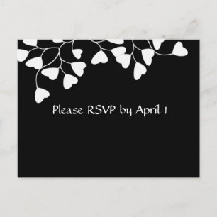 Invitation Carte Postale Black White Heart RSVP