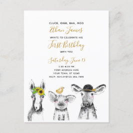 Invitation Carte Postale Black White Jaune Script ferme 1er anniversaire