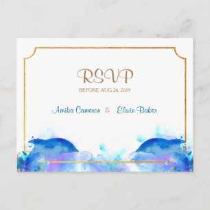 Invitation Carte Postale Bleu Aquarelle Dolphin RSVP Postale
