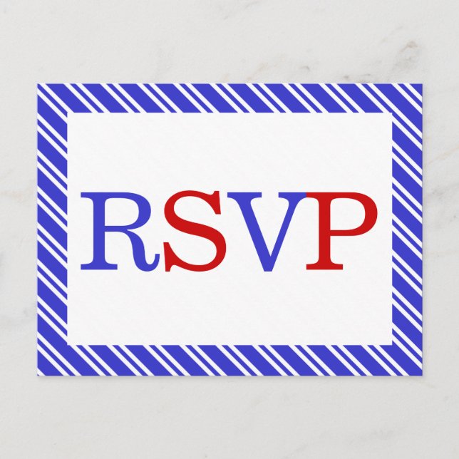 Invitation Carte Postale Bleu blanc rouge rayures RSVP (Devant)