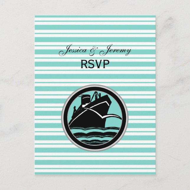 Invitation Carte Postale Bleu Bleu Bleu Blancs RSVP 1 (Devant)