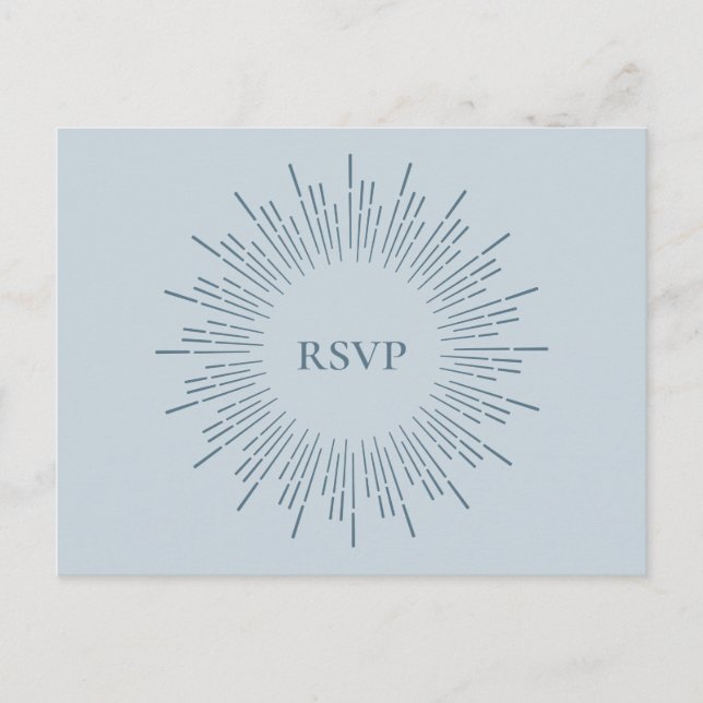 Invitation Carte Postale Bleu clair Sunburst Mariage RSVP Song Request (Devant)