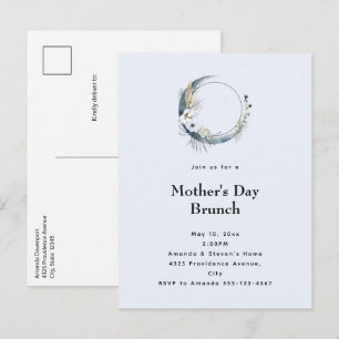 Invitation Carte Postale Bleu Croissant Lune Fête des Mères Brunch