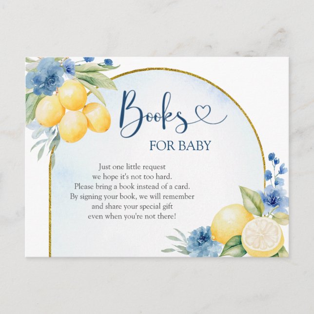 Invitation Carte Postale Blue Floral Lemon Main Squeeze Livres pour bébé (Devant)