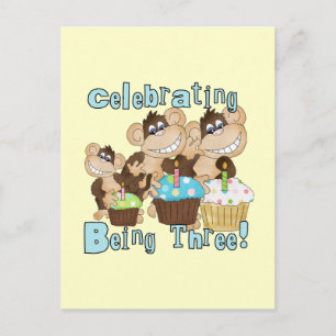Invitation Carte Postale Blue Party Monkeys 3e anniversaire T-shirts et cad