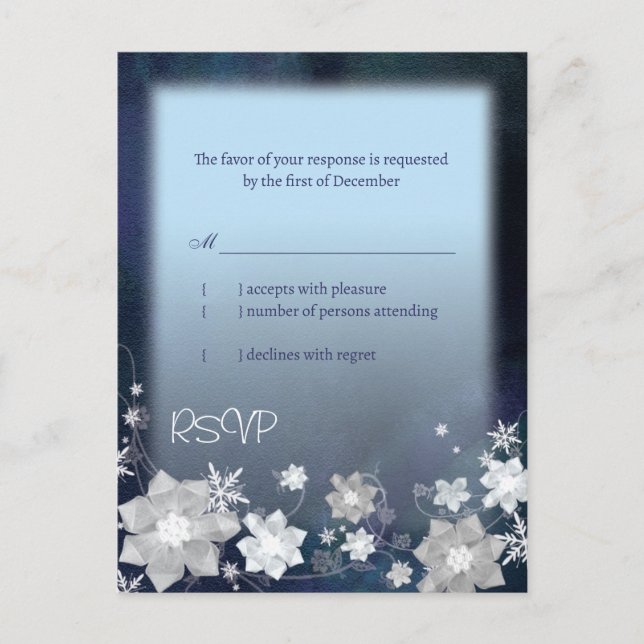 Invitation Carte Postale Blue Winter Wonderland Wedding RSVP (Devant)