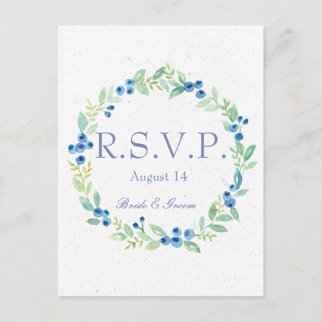Invitation Carte Postale Blueberry Midsummer Rustic Berry Wedding RSVP (Devant)