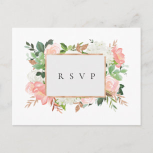 Invitation Carte Postale Blush Floral Frame Wedding RSVP Song Request