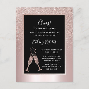 Invitation Carte Postale Blush Parties scintillant Ombre 50e anniversaire