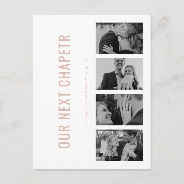 Invitation Carte Postale Blush Pink Book Lover Signet photo Enregistrer la  (Devant)
