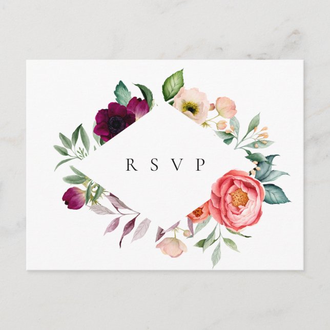 Invitation Carte Postale Bohemian Blooms Frame Wedding RSVP Song Request (Devant)