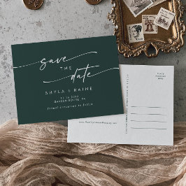 Invitation Carte Postale Boho Chic Emerald Green Wedding Enregistrer la dat