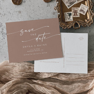 Invitation Carte Postale Boho Chic Neutral Taupe Mariage Enregistrer la dat