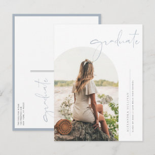 Invitation Carte Postale Boho Dusty Blue Minimalist Arch Photo Graduation
