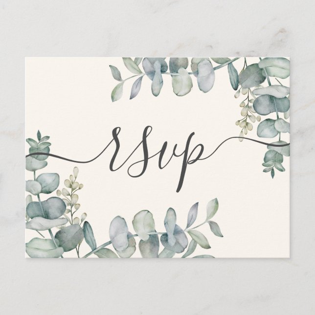 Invitation Carte Postale Boho Eucalyptus Sage Vert & Beige RSVP (Devant)