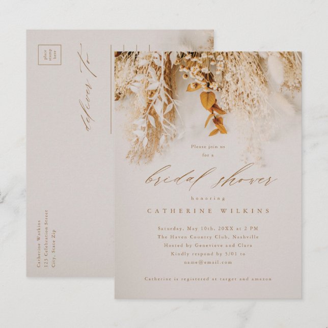Invitation Carte Postale Boho Fall Flowers Mariage Fête des mariées (Devant / Derrière)