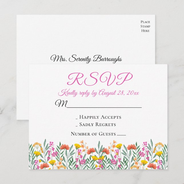 Invitation Carte Postale Boho Fleurs sauvages été Floral Mariage RSVP (Devant / Derrière)