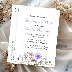 Invitation Carte Postale Boho Fleurs sauvages violet Floral Bachelorette Pa