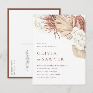 Invitation Carte Postale Boho séché Palm Feuilles et Orchidées QR Code Mari