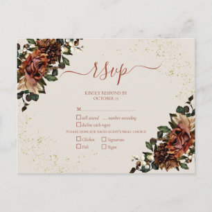 Invitation Carte Postale Boho Terracotta Verdure Floral Gold RSVP