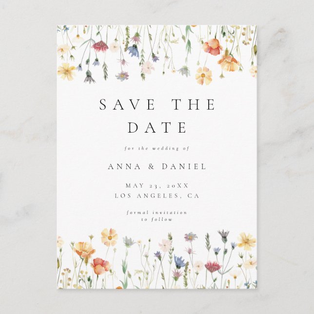 Invitation Carte Postale Boho Wildflower Wedding Save the Date Postcard (Devant)