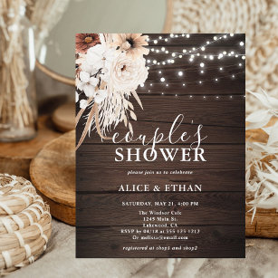 Invitation Carte Postale Boho Wood Pampa Grass Flower Couples Shower