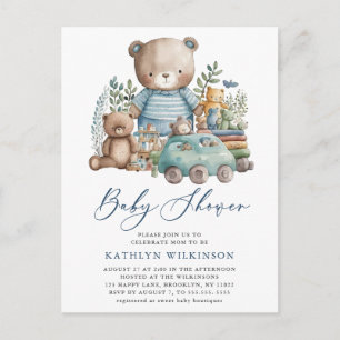 Invitation Carte Postale Bois Bleu Nous Pouvons À Peine Attendre Baby showe