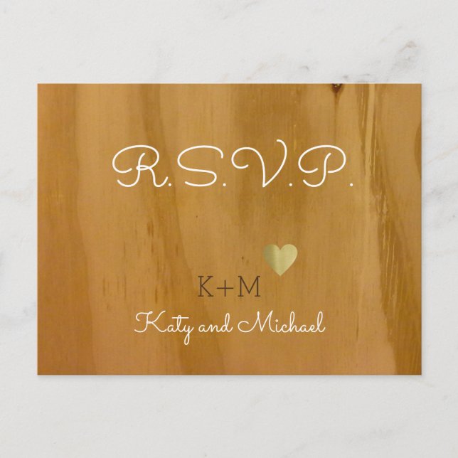 Invitation Carte Postale bois clair rustique amour mariage rsvp (Devant)