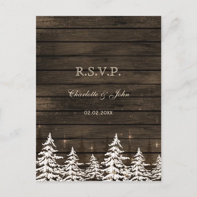 Invitation Carte Postale Bois de pinède rustique, bois d'hiver rsvp (Devant)