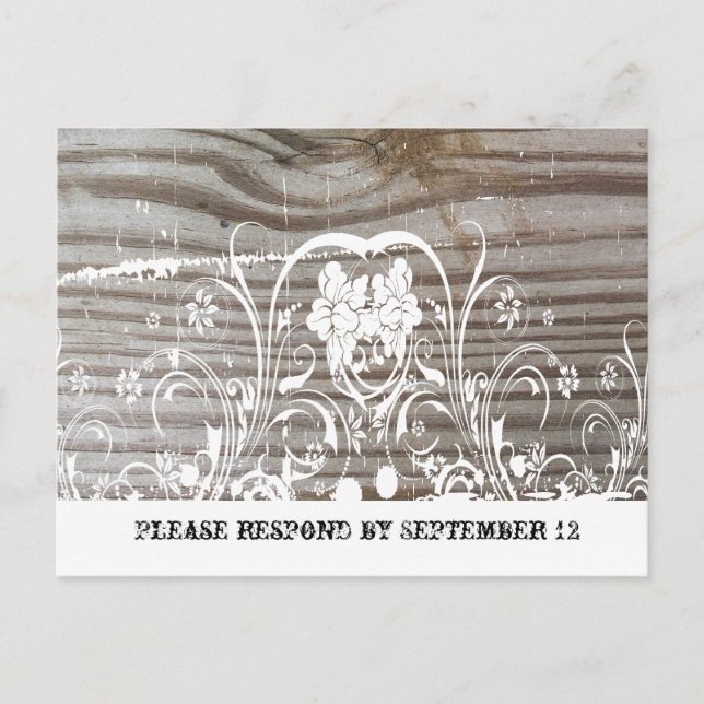 Invitation Carte Postale Bois en bande RSVP (Devant)