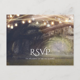 Invitation Carte Postale Bois rustique Forêt enchantée Lumières Mariage RSV