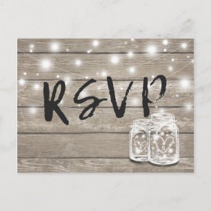 Invitation Carte Postale Bois rustique & Mason Jar String Lumières Mariage 